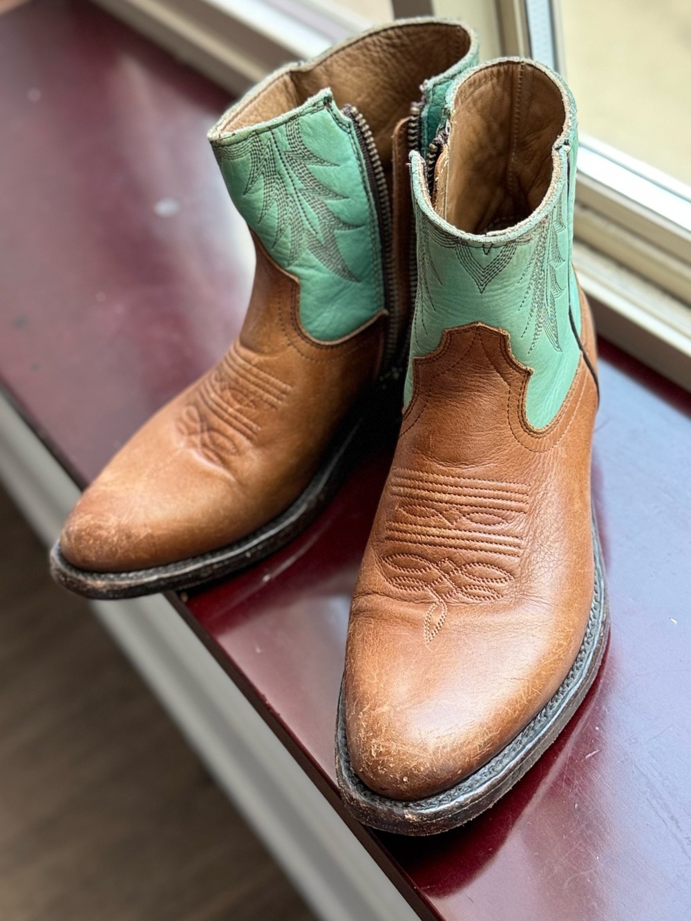 Handmade Mexican leather cowboy boots cognac turquoise EU 37 Boho western